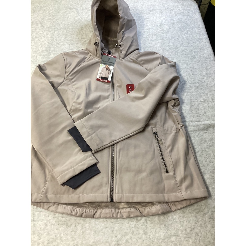 Free Country Womens Softshell Jacket Tan Butterpile Lined Hooded XL New